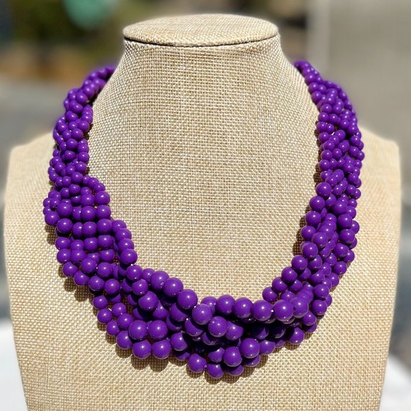 Twisted Multi Strand Purple Lucite Pearl Necklace Spring Summer Vacation NWT - Picture 1 of 4